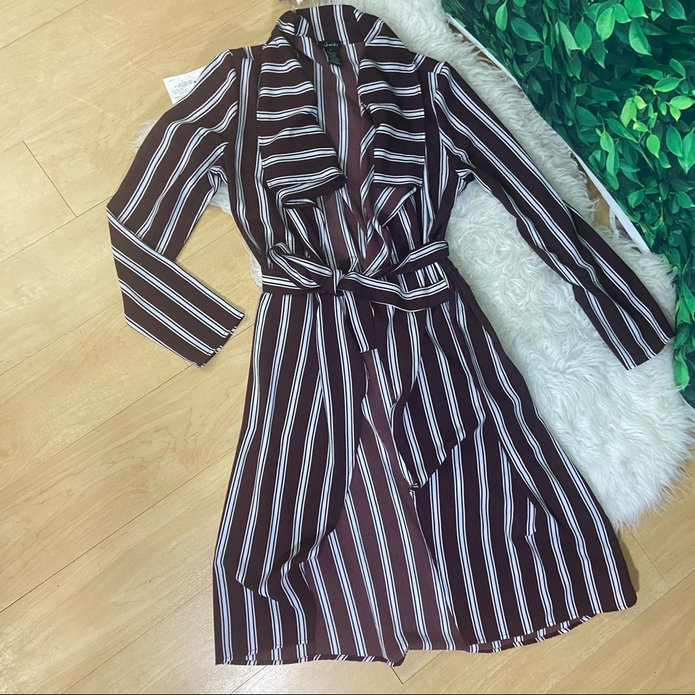 Justify casual long sleeve striped burgundy / white draped duster / cardigan M